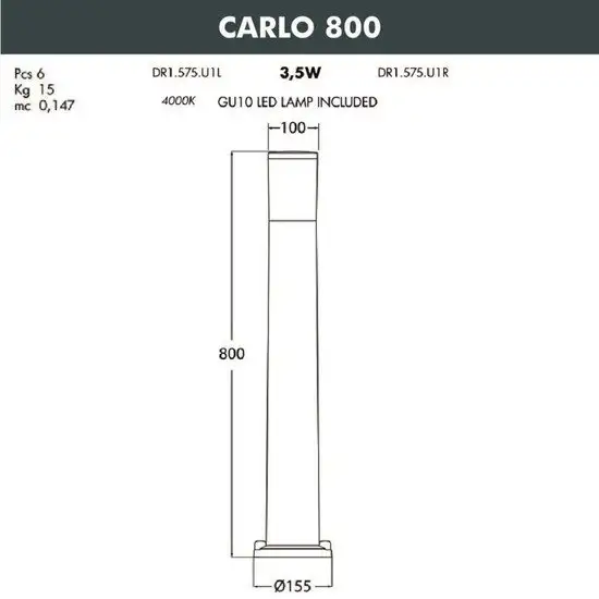 Садовый светильник Fumagalli Carlo DR1.575.000.WXU1L – фото товара