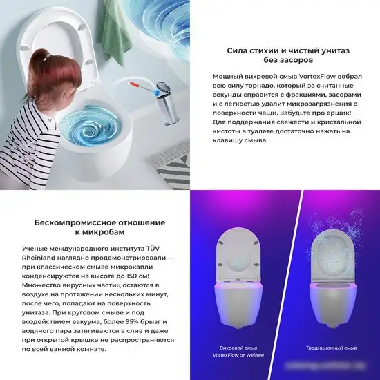 Унитаз подвесной Wellsee Chalice Perfection RimFree 182607001 (чаша, пневмокрышка, глянцевый белый) - фото товара