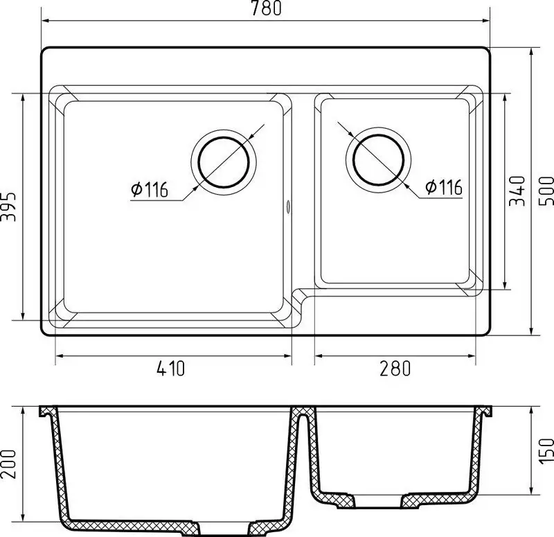 Кухонная мойка GranFest GF-LV-780K (черный) - фото товара