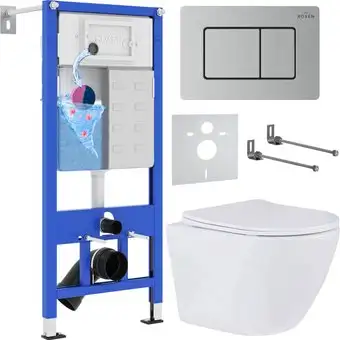 Унитаз подвесной Roxen Antares в комплекте с инсталляцией StounFix Dual Fresh 6 в 1 968418 (кнопка: сатин) - изображение в каталоге