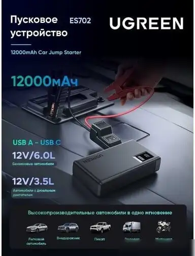 Портативное пусковое устройство Ugreen ES702 12000mAh Car Jump Starter – фото товара