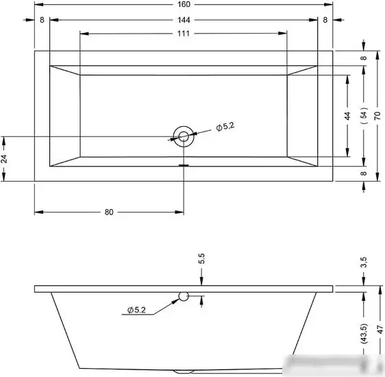 Ванна Riho Lusso 160x70 BA57005 (с ножками и экраном) - фото товара