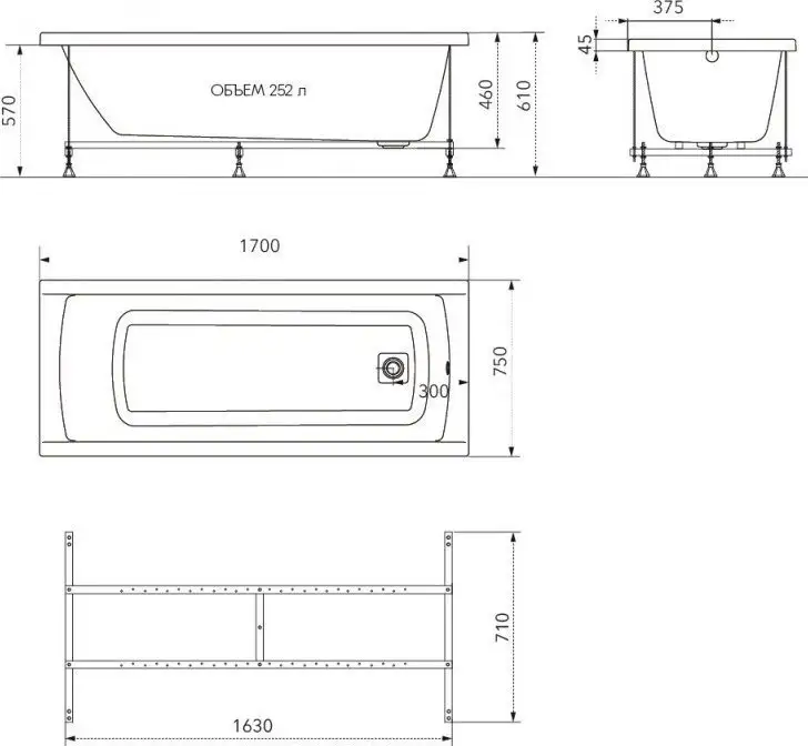 Ванна Maroni Arte 170х75 Щ0000071415 - фото товара