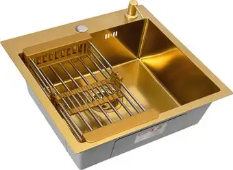 Кухонная мойка Basic CL DS Decor 60x50 (золото, коландер, дозатор) - изображение в каталоге