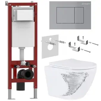 Унитаз подвесной Roxen Antares Tornado в комплекте с инсталляцией Asten Readle Zentralmodul с кнопкой сатин (хром матовый) - изображение в каталоге