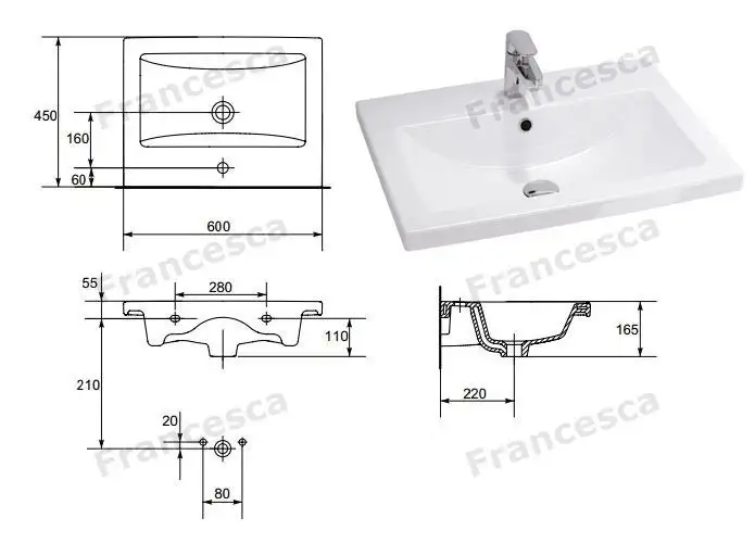 Francesca Тумба Версаль 60 с умывальником Como 60 M-1000804 (белый/венге) – фото товара
