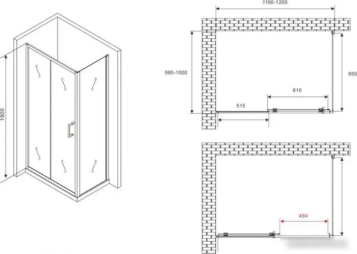 Душевой уголок Abber Schwarzer Diamant AG30120B5-S100B5 - фото товара