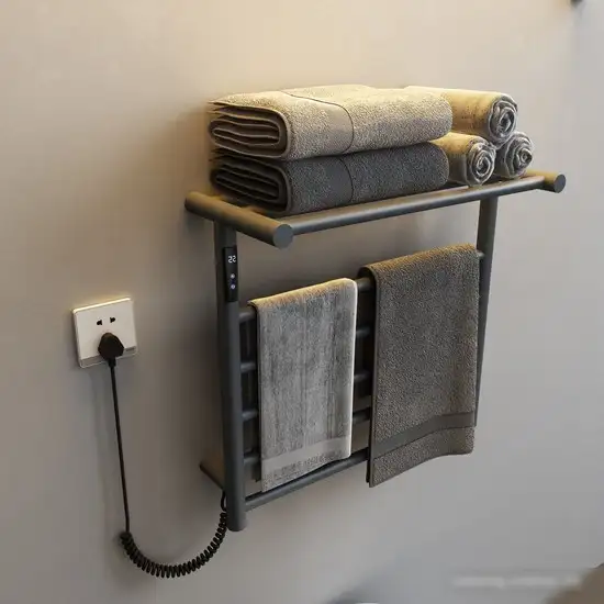 Полотенцесушитель Maxonor PL-TRE03-55-5-3 с полкой (серый, подключение слева) - фото товара