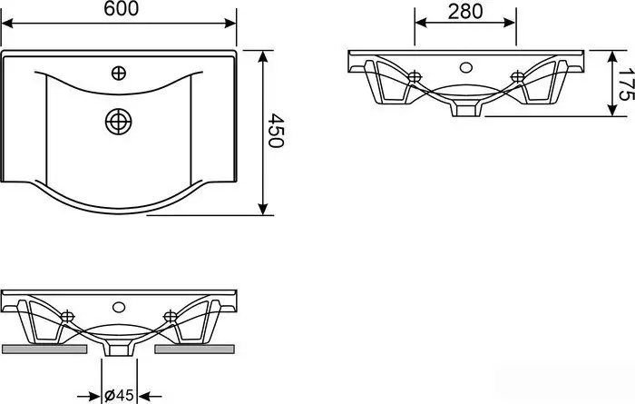 Умывальник Wellsee Bisou 151204001, 2 в 1 - фото товара