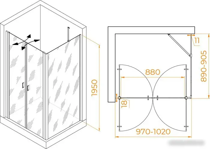 Душевой уголок RGW PA-144B (PA-104B+Z-050-2B+O-204B) 060814409-14 100x90 (черный/прозрачное стекло) - фото товара