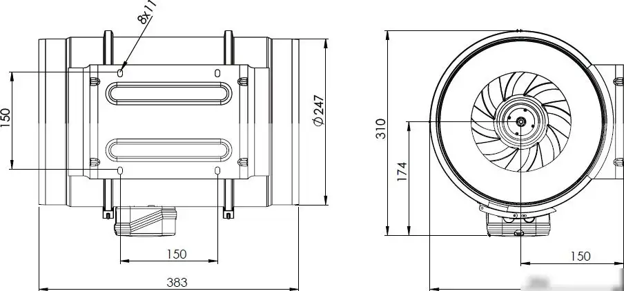 Осевой + радиальный вентилятор Bahcivan BMFX 250-P/2V – фото товара