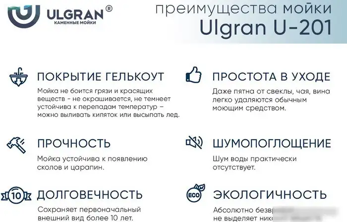 Кухонная мойка Ulgran U-201 (344 ультра-черный) - фото товара
