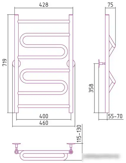 Полотенцесушитель Стилье Универсал-51 800х400 (1+2+1) ПZП 21 00651-8040 - фото товара