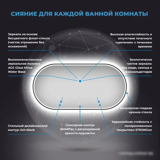 Wellsee Зеркало с фронтальной LED-подсветкой 7 Rays' Spectrum 172201650, 120 х 60 см (с сенсором и регулировкой яркости освещения) – фото товара