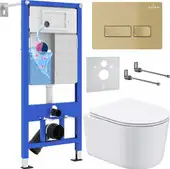 Унитаз подвесной Roxen Simple compact в комплекте с инсталляцией StounFix Dual Fresh 6 в 1 968084 (кнопка: брашированное золото) - изображение в каталоге