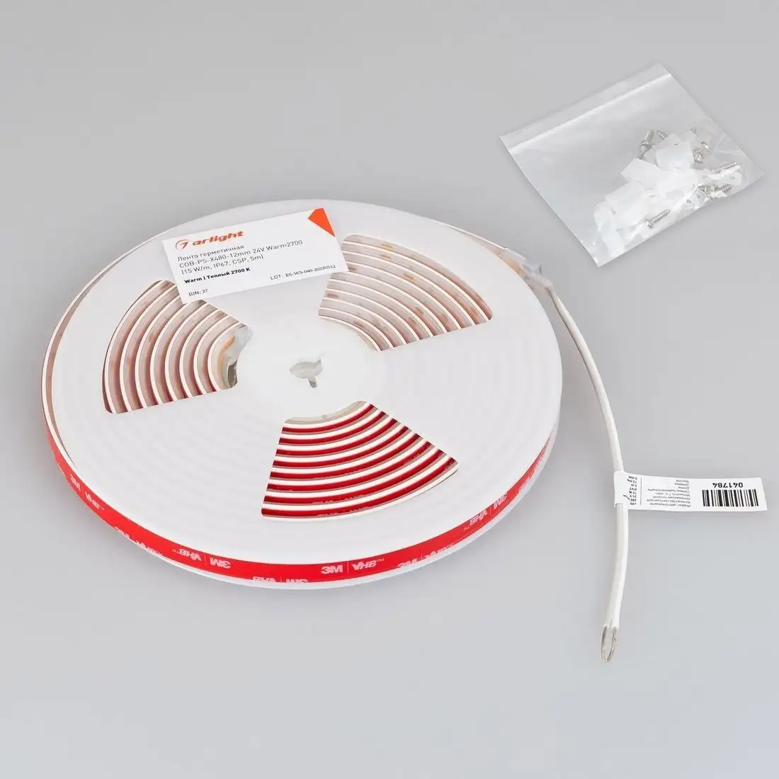 Светодиодная лента COB Arlight 5W/m 480Led/m CSP теплый белый 5M герметичная COB-PS-X480-12mm 24V Warm2700 041784(1) – фото товара