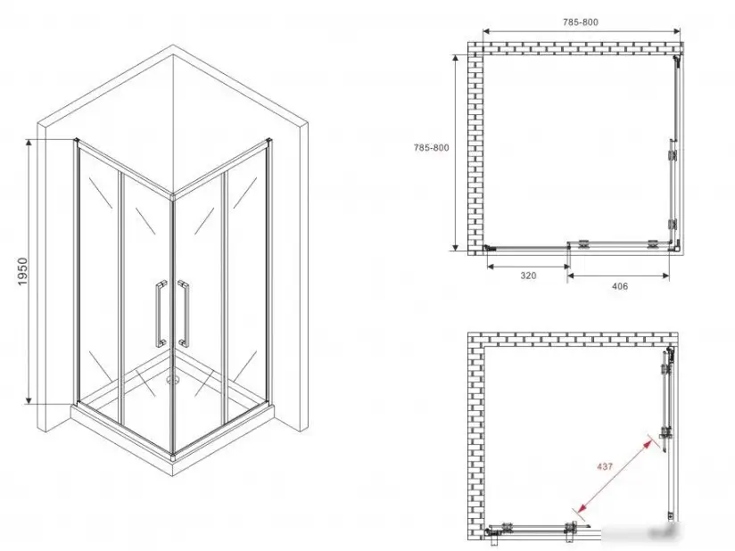 Душевой уголок Abber Schwarzer Diamant AG02080BH - фото товара