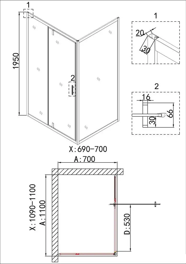 Душевой уголок Niagara NG-43-11AG-A70G 110x70x195 - фото товара
