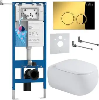 Унитаз подвесной Roxen Titan в комплекте с инсталляцией StounFix Dual Fresh 6 в 1 967214 (кнопка: золотая) - изображение в каталоге