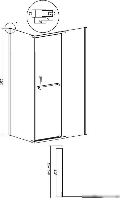 Душевая стенка Grossman Pragma 90x195 200.K33.03.90.21.02 (черный матовый/стекло шиншилла) - фото товара