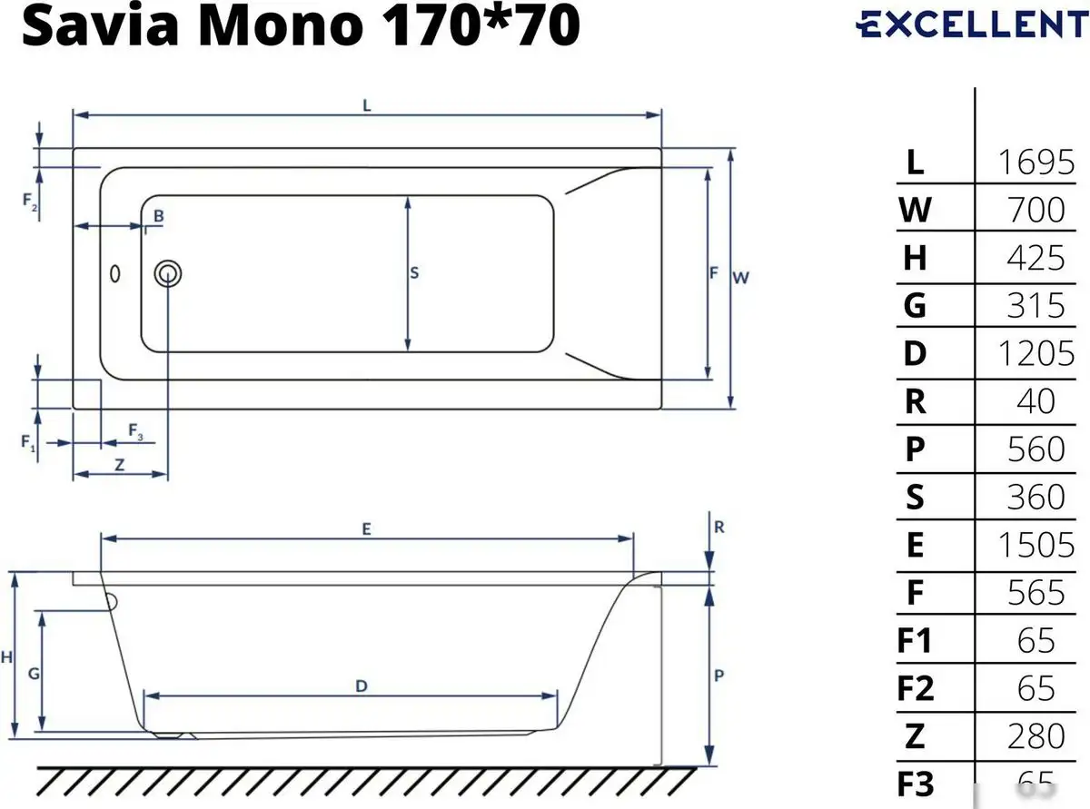 Ванна Excellent Savia Mono 150x70 (с ножками) - фото товара