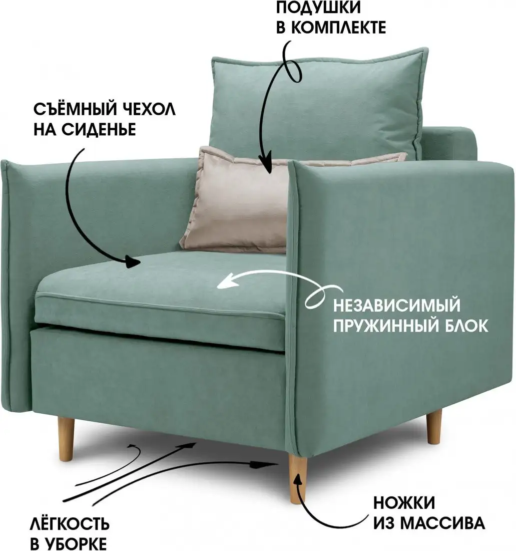 Кресло-кровать Mio Tesoro Оливер (Velutto 14/Velutto 18/натуральное дерево) – фото товара