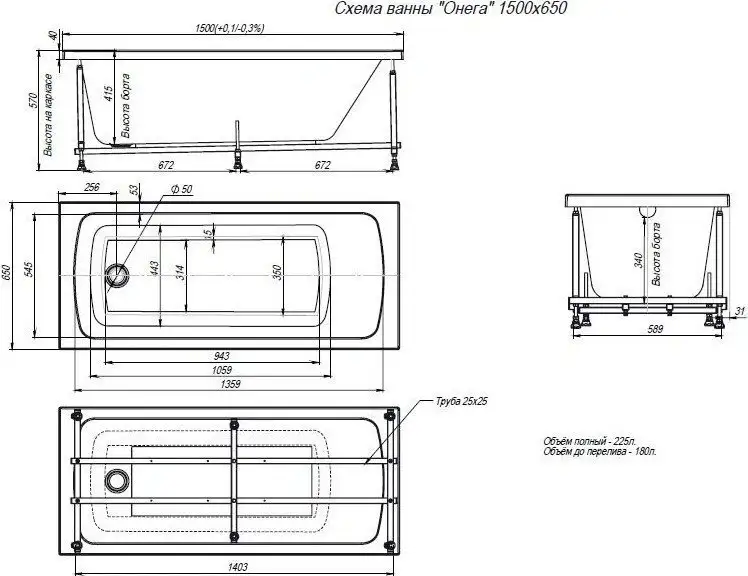 Ванна Alex Baitler Onega 150x65 - фото товара