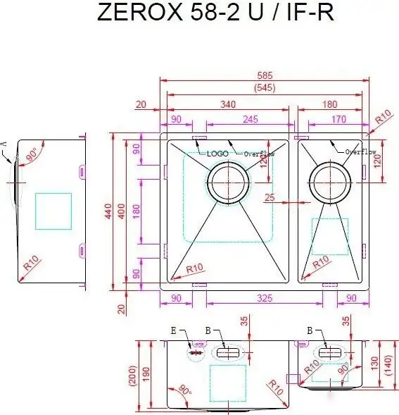 Кухонная мойка ZorG Zerox 58-2 U / IF-R Steel - фото товара
