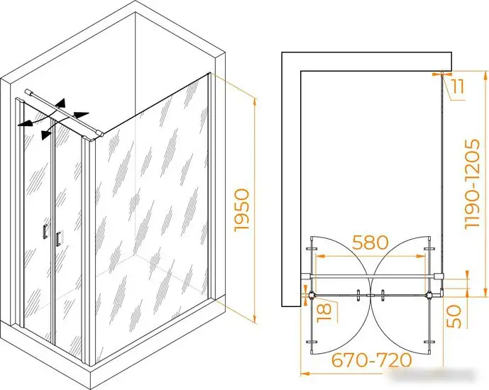 Душевой уголок RGW PA-144 (PA-104+Z-050-2+O-104) 060814472-011 70x120 (хром/прозрачное стекло) - фото товара