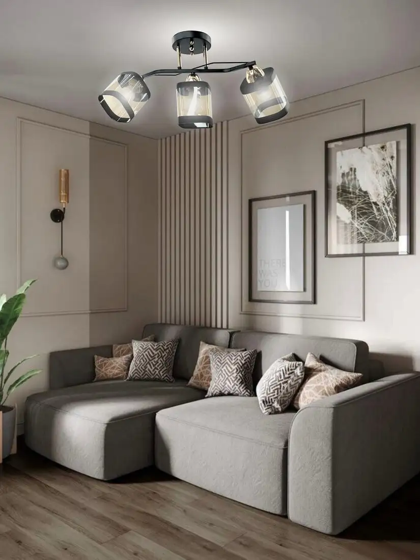 Припотолочная люстра Aitin Pro НПБ 02-3x60-101 9079/3 (черный/золото) – фото товара