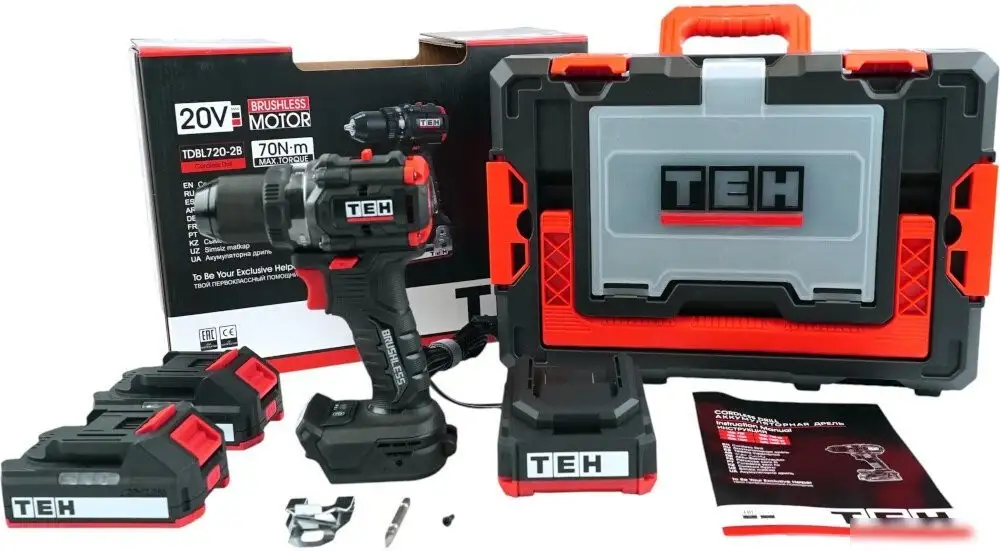 Дрель-шуруповерт TEH TDBL720-2B (с 2-мя АКБ, кейс) – фото товара