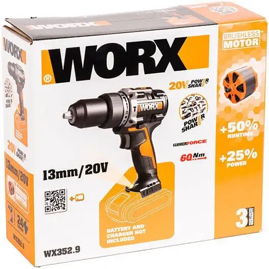 Ударная дрель-шуруповерт Worx WX352.9 (без АКБ) – фото товара