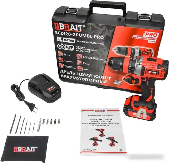 Ударная дрель-шуруповерт Brait BCDI20-2PUMBL PRO (с 1-м АКБ, кейс) – изображение в каталоге
