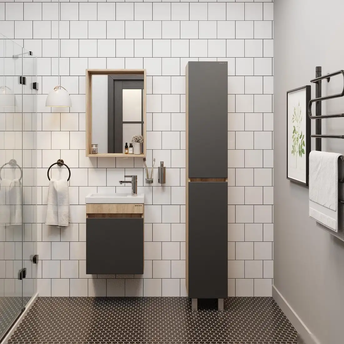 Onika Шкаф-пенал Милтон 30 403078 (серый/дуб сонома) – фото товара