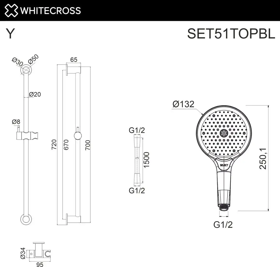 Душевой гарнитур Whitecross SET51TOPBL (черный матовый) - фото товара