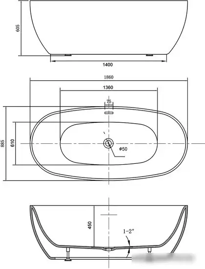 Ванна Vincea VBT-405-1860 186x88.5 - фото товара