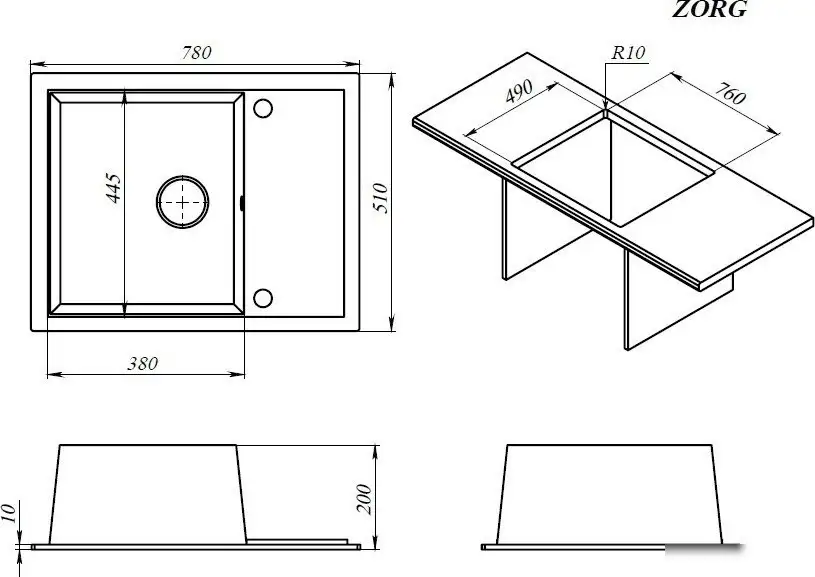 Кухонная мойка ZorG Rock 78 Premium black metallic - фото товара