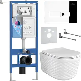 Унитаз подвесной Roxen Vine Tornado в комплекте с инсталляцией StounFix Dual Fresh 6 в 1 979002 (кнопка: хром глянцевый) - изображение в каталоге