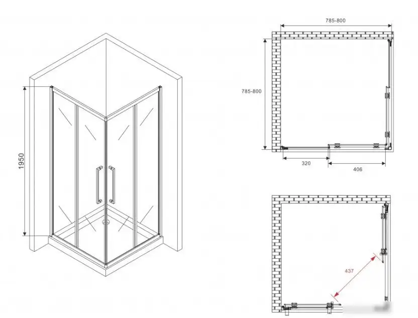 Душевой уголок Abber Schwarzer Diamant AG02080H - фото товара
