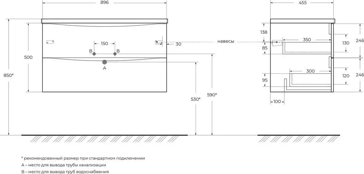 BelBagno Тумба под умывальник MARINO-CER-N-900-2C-SO-RG-P – фото товара