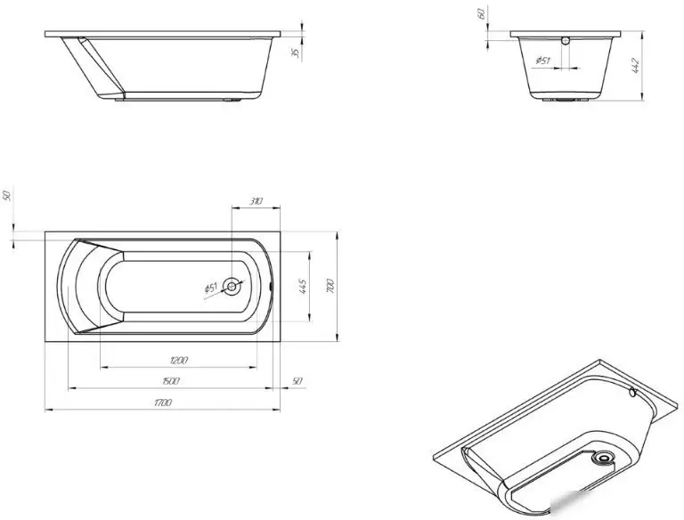 Ванна Eurolux Miamika 170x70 E1017070032 - фото товара