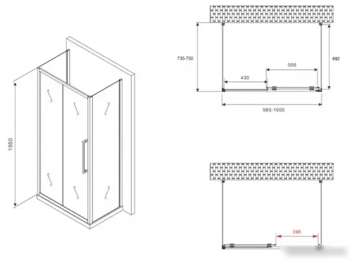 Душевой уголок Abber Schwarzer Diamant AG30100BH-S75B-S75B - фото товара