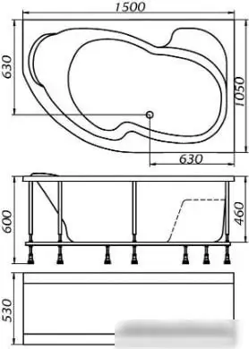 Ванна 1Марка Aura 150x105 R (с каркасом и экраном) - фото товара
