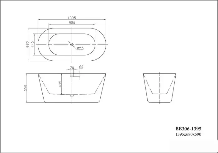 Ванна BelBagno BB306-1395 140x68 - фото товара