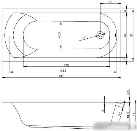 Ванна Eurolux Miamika 180x80 - фото товара