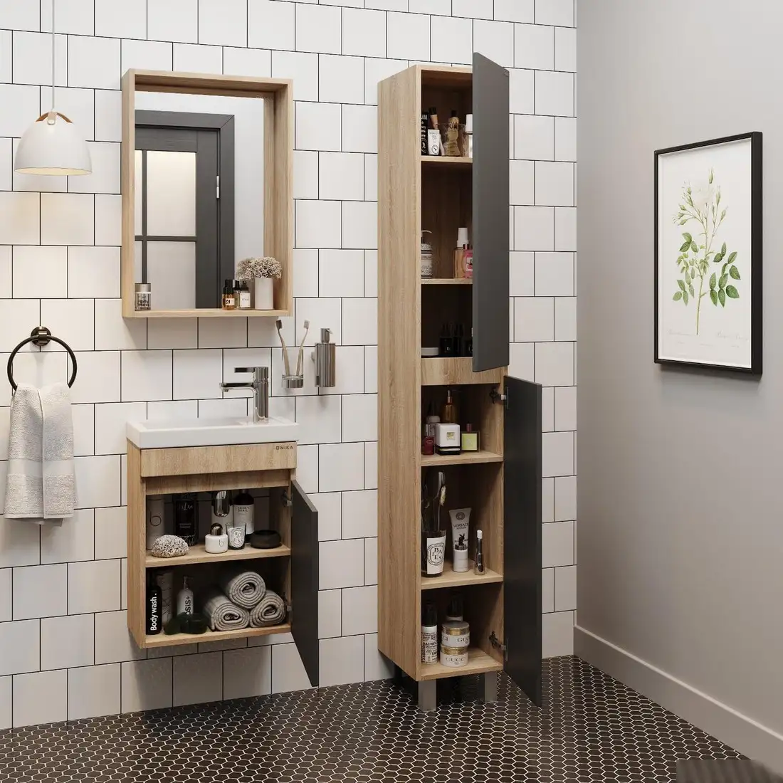 Onika Шкаф-пенал Милтон 30 403078 (серый/дуб сонома) – фото товара