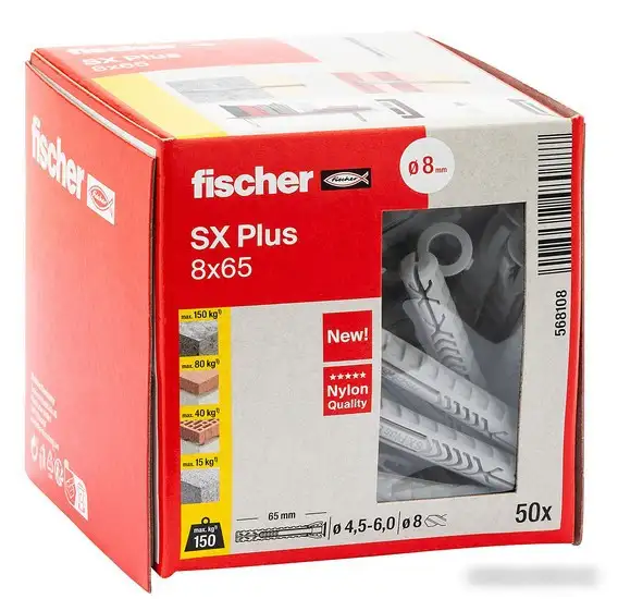 Дюбель универсальный Fischer SX Plus 8X65 568108 (50 шт) – фото товара