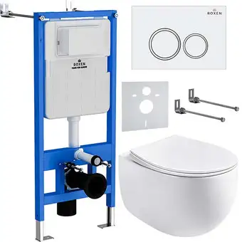 Унитаз подвесной Roxen Egg в комплекте с инсталляцией StounFix Slim 6 в 1 964008 (кнопка: белый глянец) - изображение в каталоге