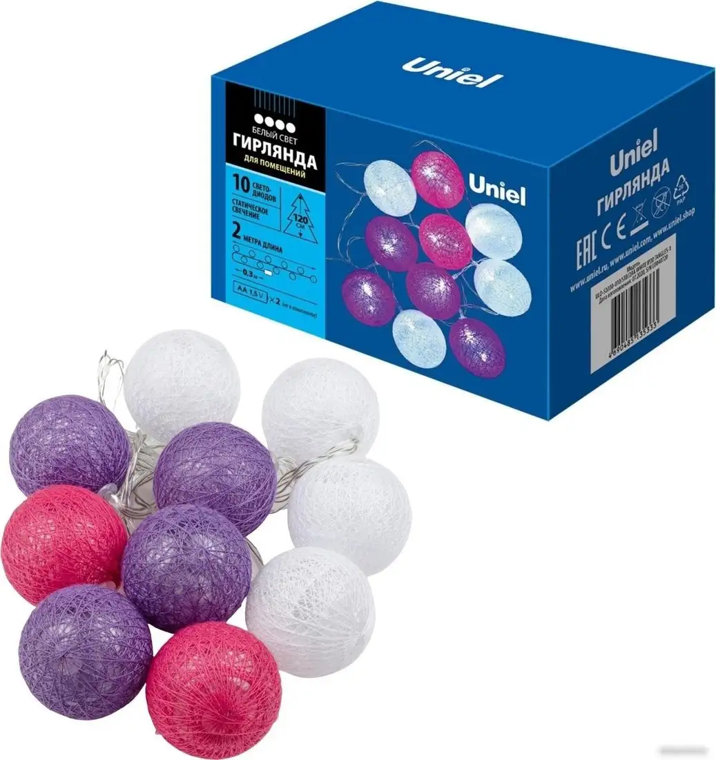 Новогодняя гирлянда Uniel ULD-S0200-010/STB/2AA WHITE IP20 TANGLES-1 UL-00007341 – фото товара