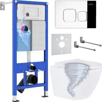 Унитаз подвесной Roxen Antares Tornado Long в комплекте с инсталляцией StounFix Dual Fresh 6 в 1 868434 (кнопка: хром глянцевый глянцевая) - изображение в каталоге